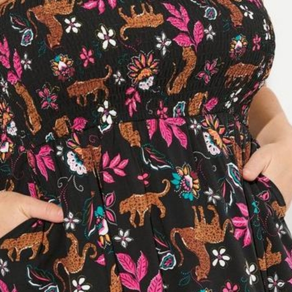 Torrid Black Brown Leopard Challis Smocked Bodice Safari Dress Size 3X N… - Picture 4 of 8